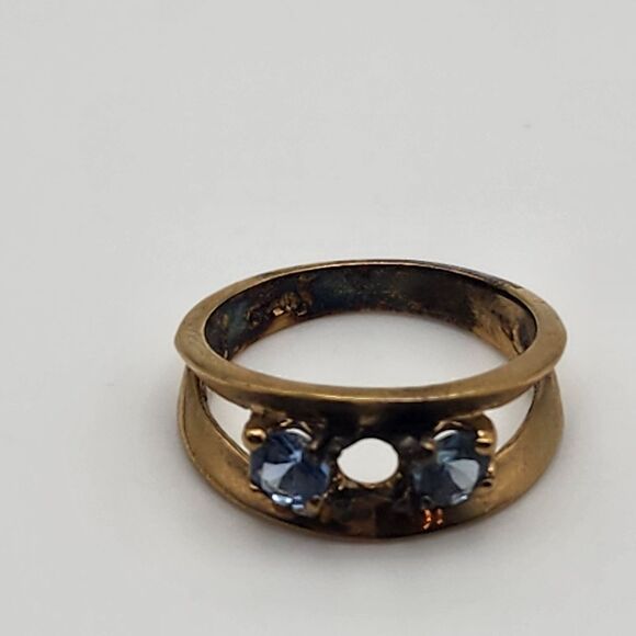 Gold Plated Sterling Silver & Blue Gemstone Ring (6) - Picture 5 of 8